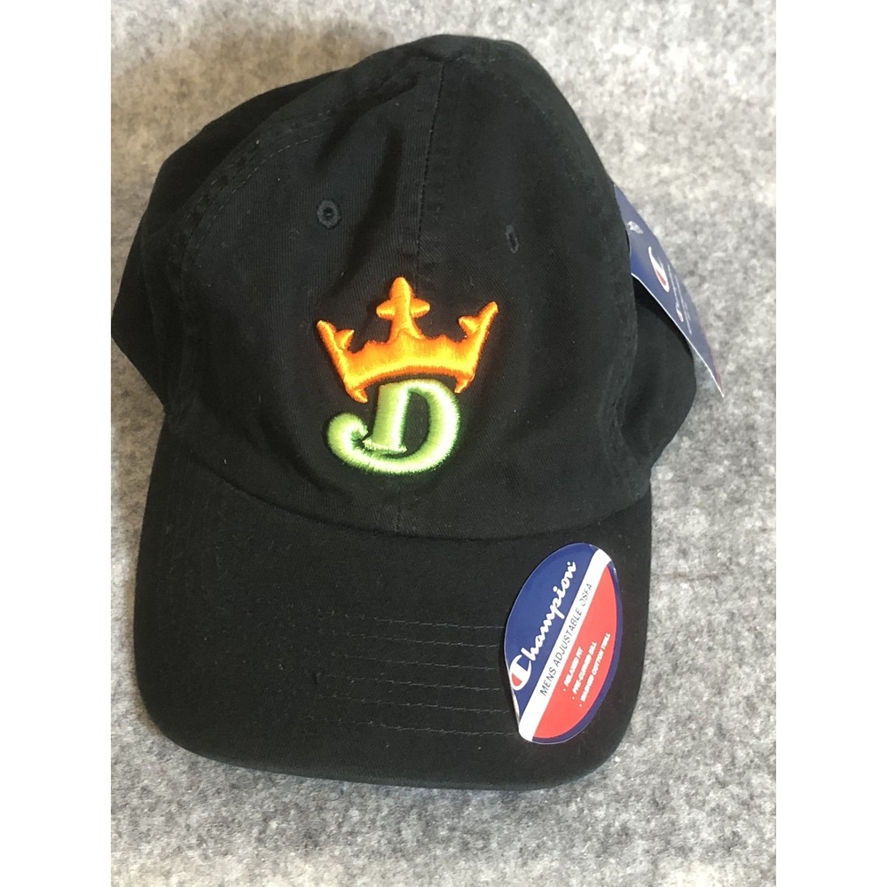 Champion Hat Cap Strap Back Black Embroidered Crown Draft Kings One Size w Tags